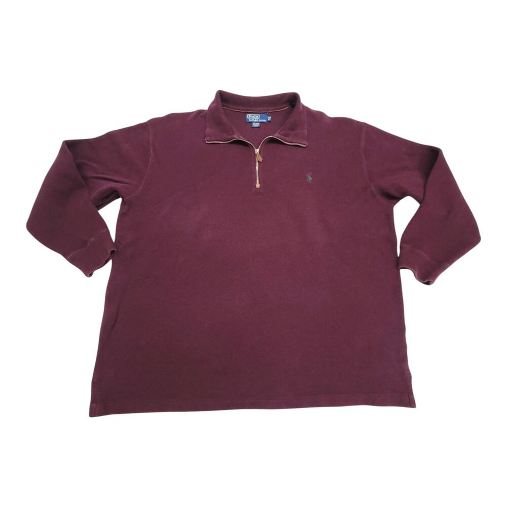 Polo Ralph Lauren Mens 2XB Estate Rib Quarter Zip Pullover Burgundy Sweater